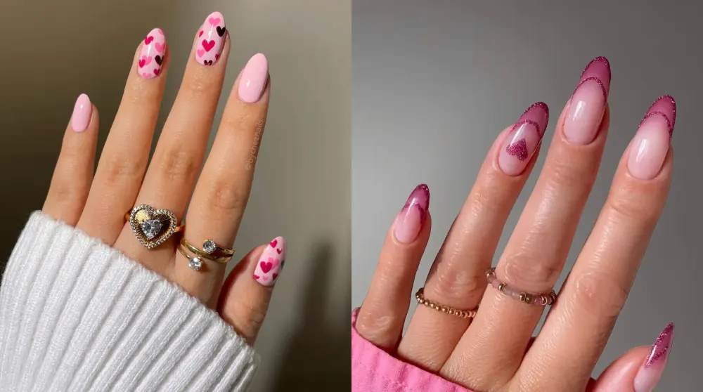 Soft and Stylish Almond V-Day Nails for a Classy Romantic Vibe