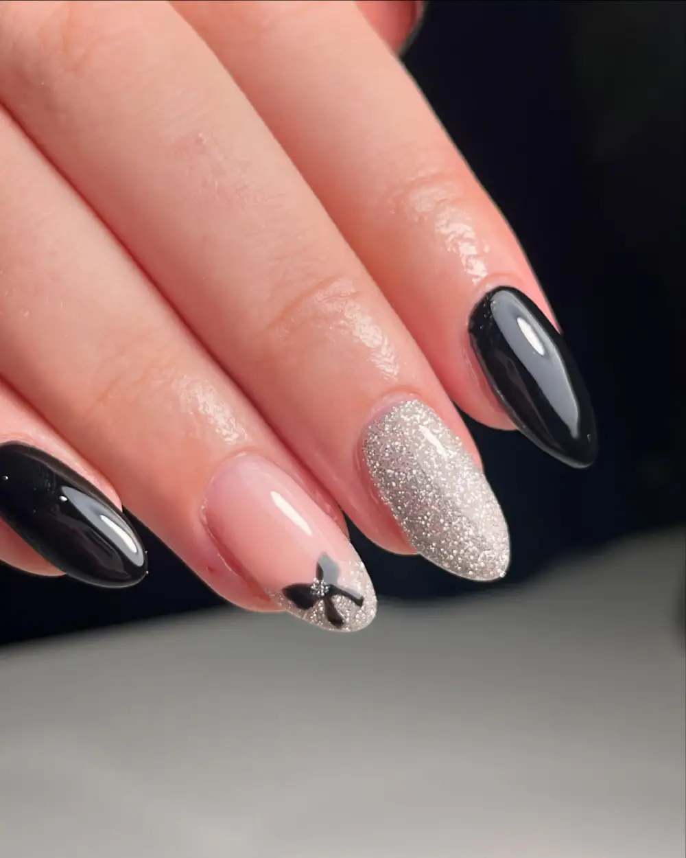 black and silver nails