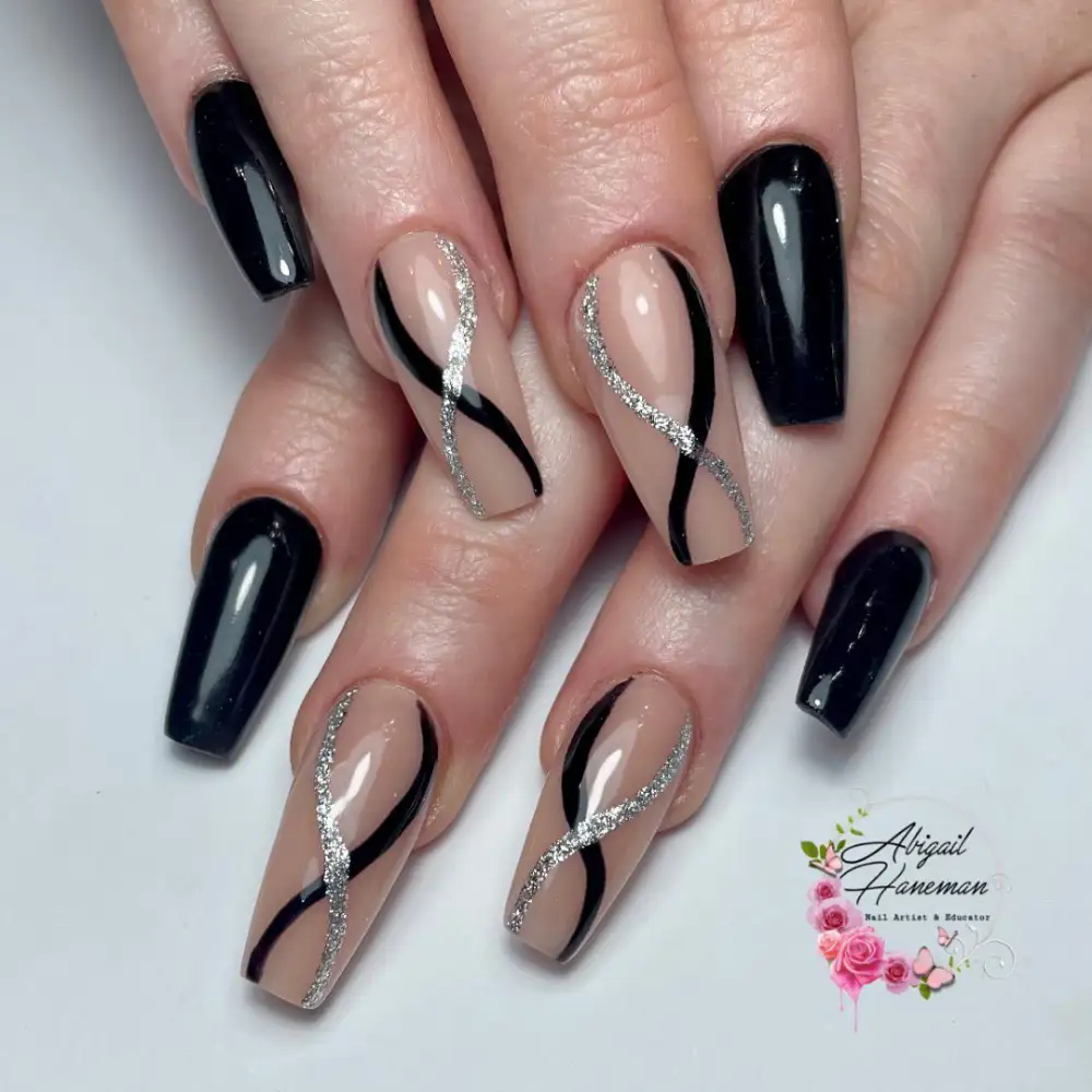 black and silver nails