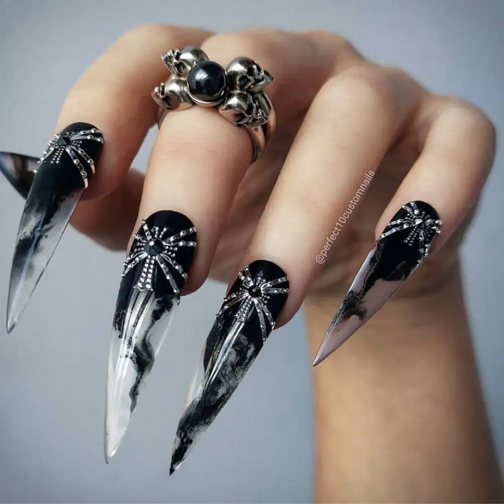 black and silver nails