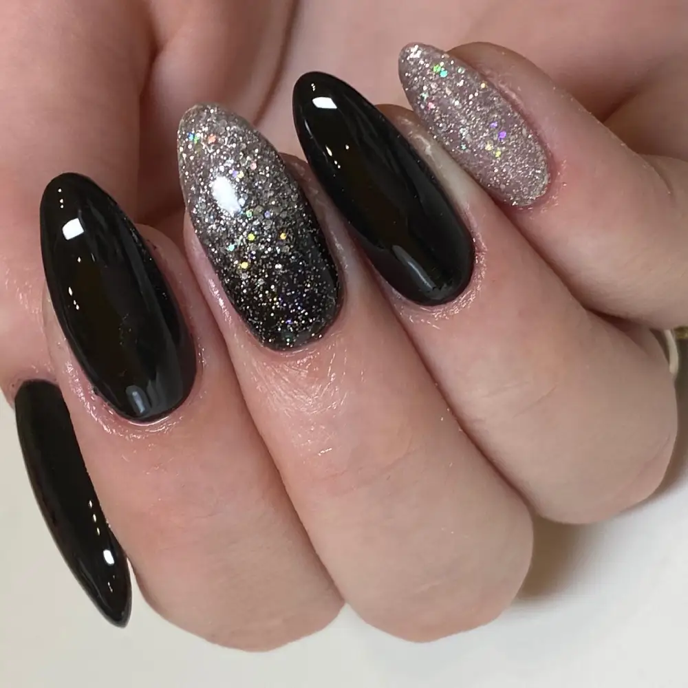 black and silver nails