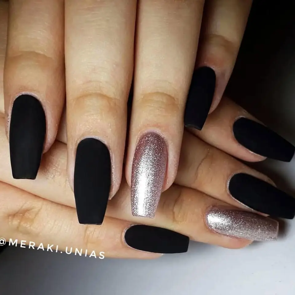 black and silver nails