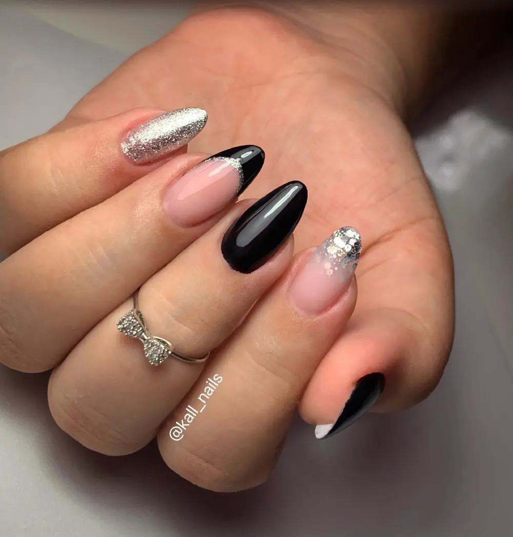 black and silver nails