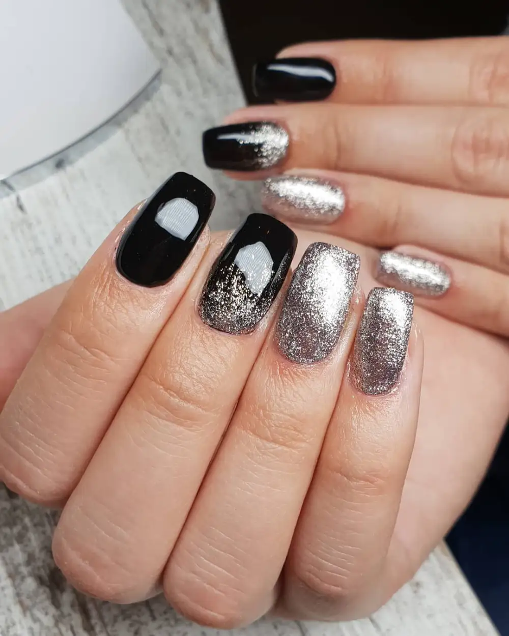 black and silver nails