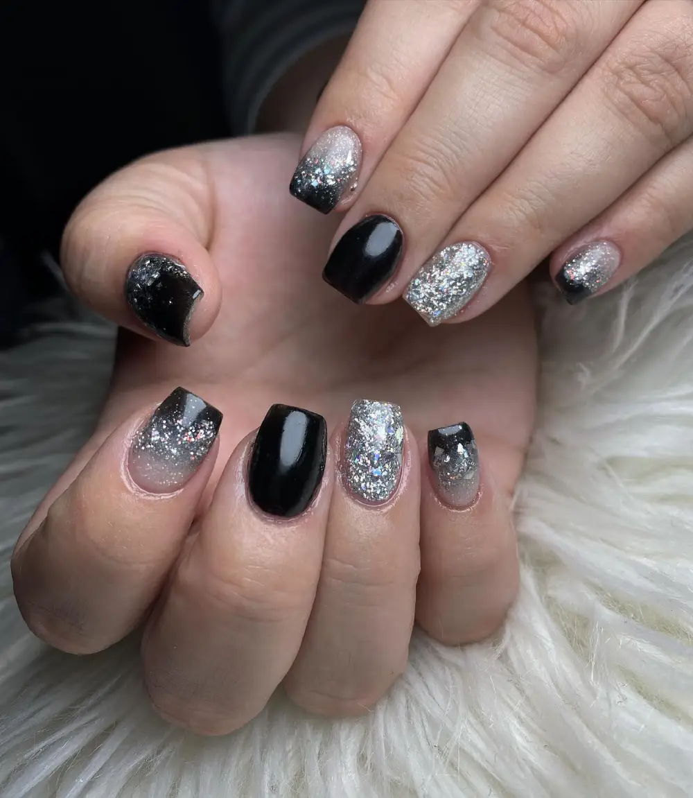 black and silver nails