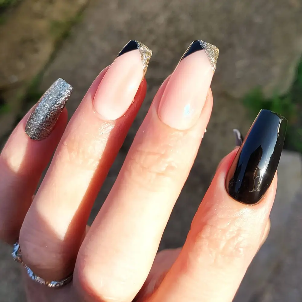 black and silver nails