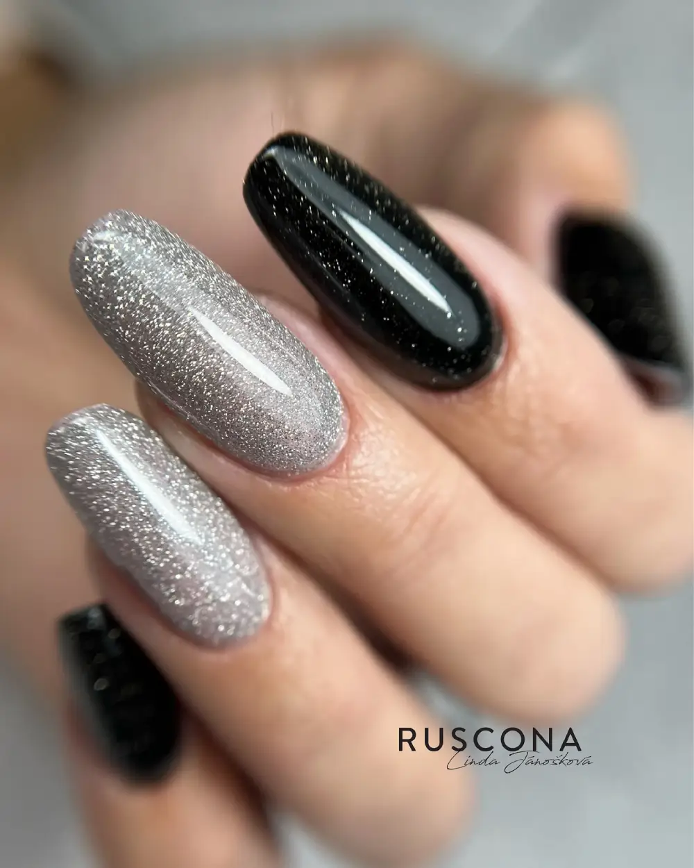 black and silver nails