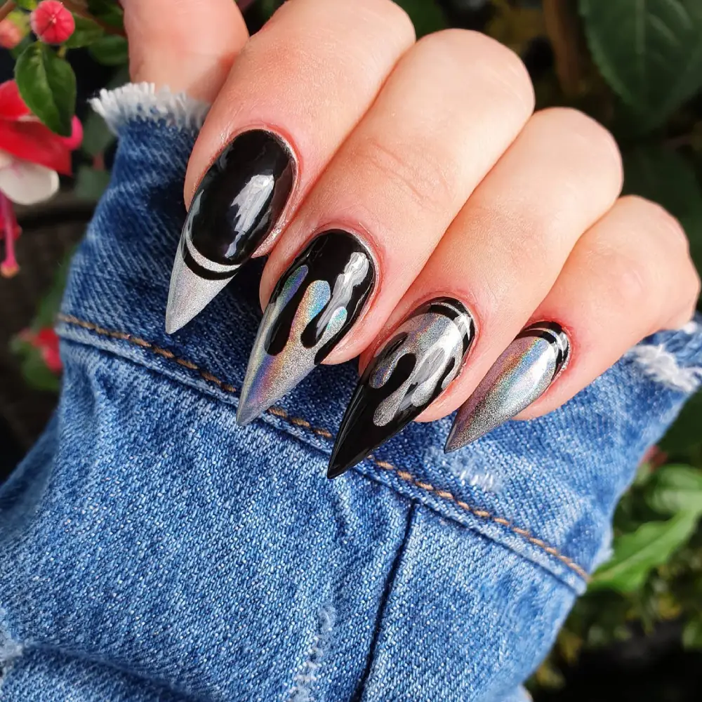 black and silver nails