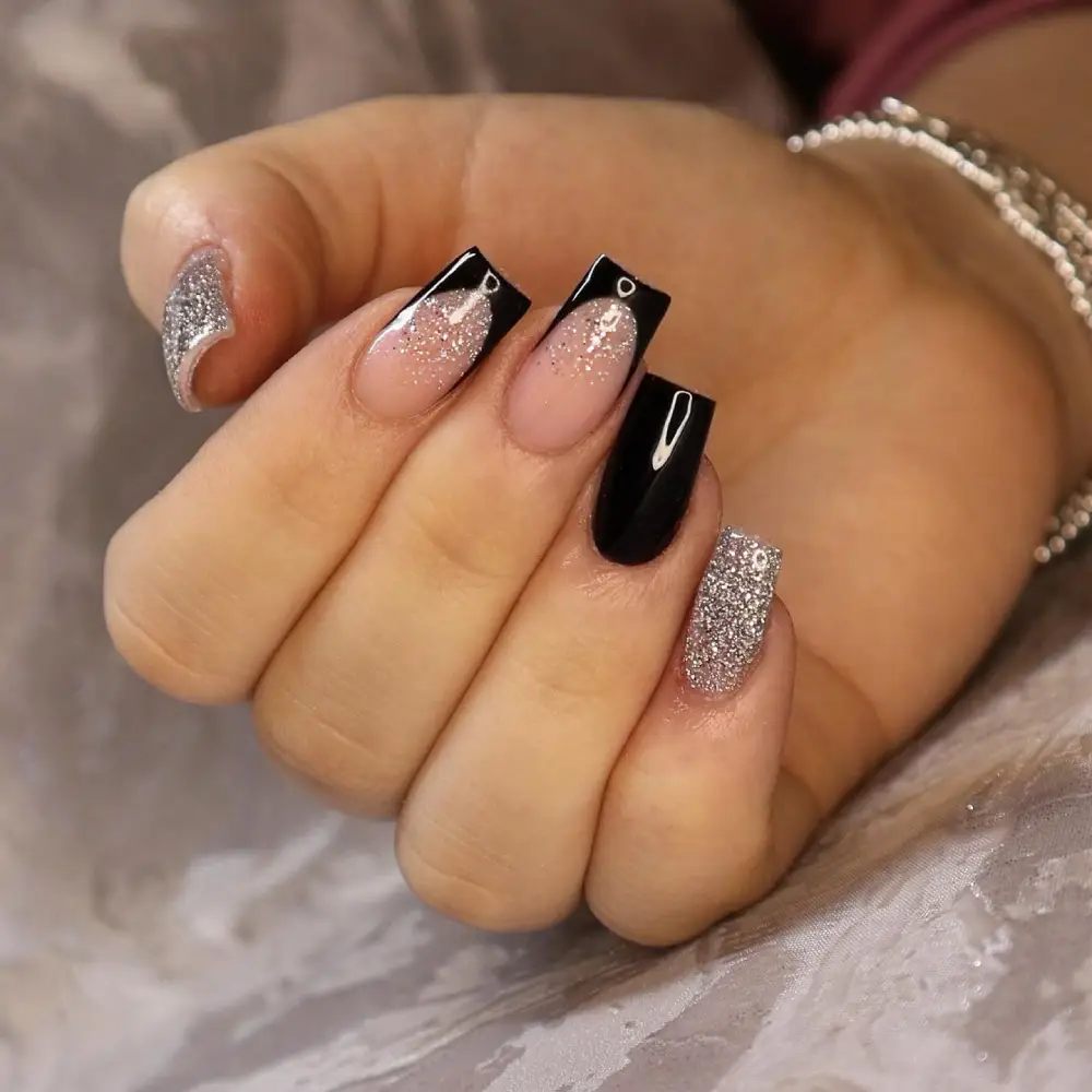 black and silver nails