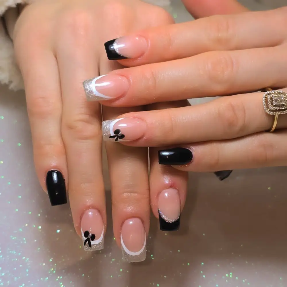 black and silver nails