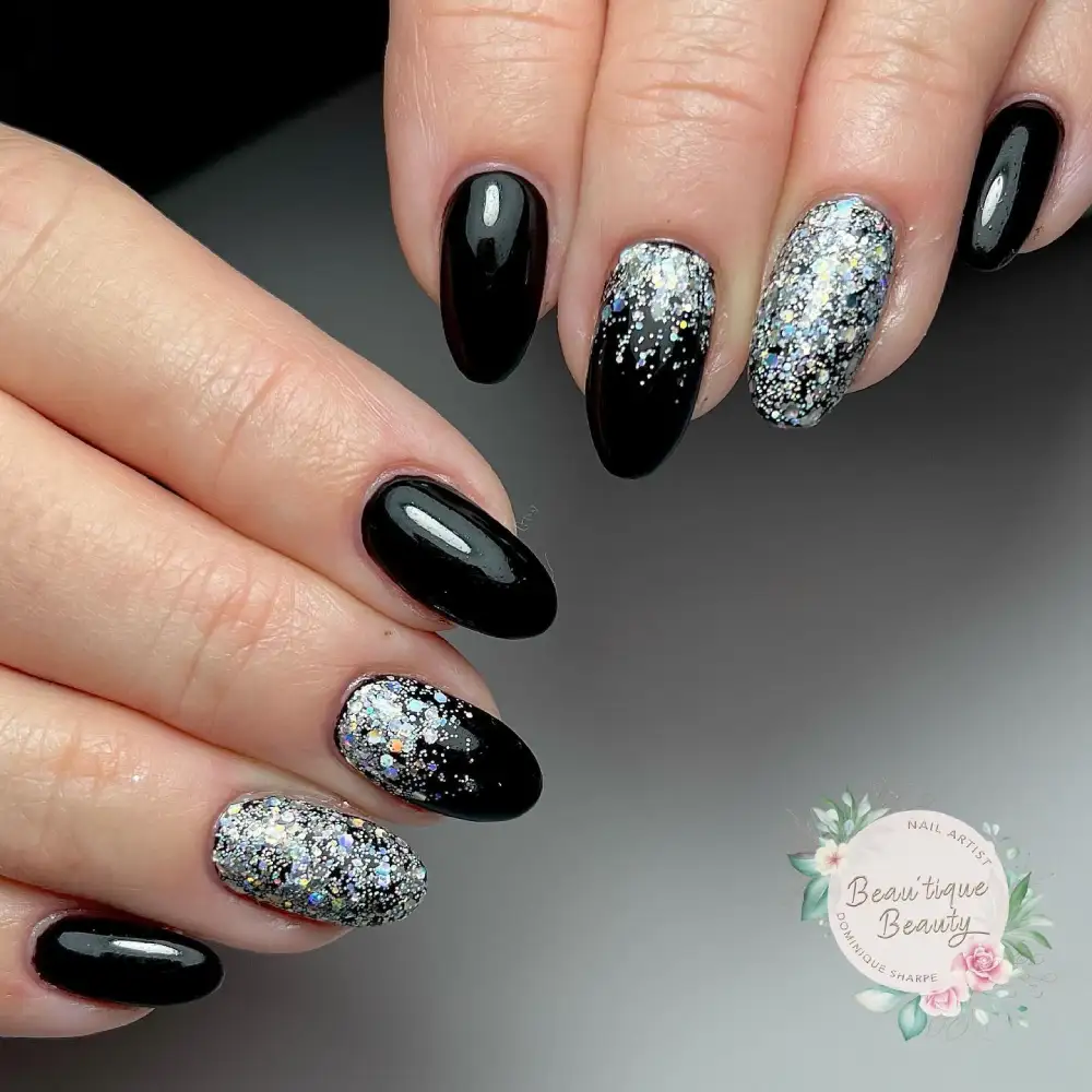 black and silver nails