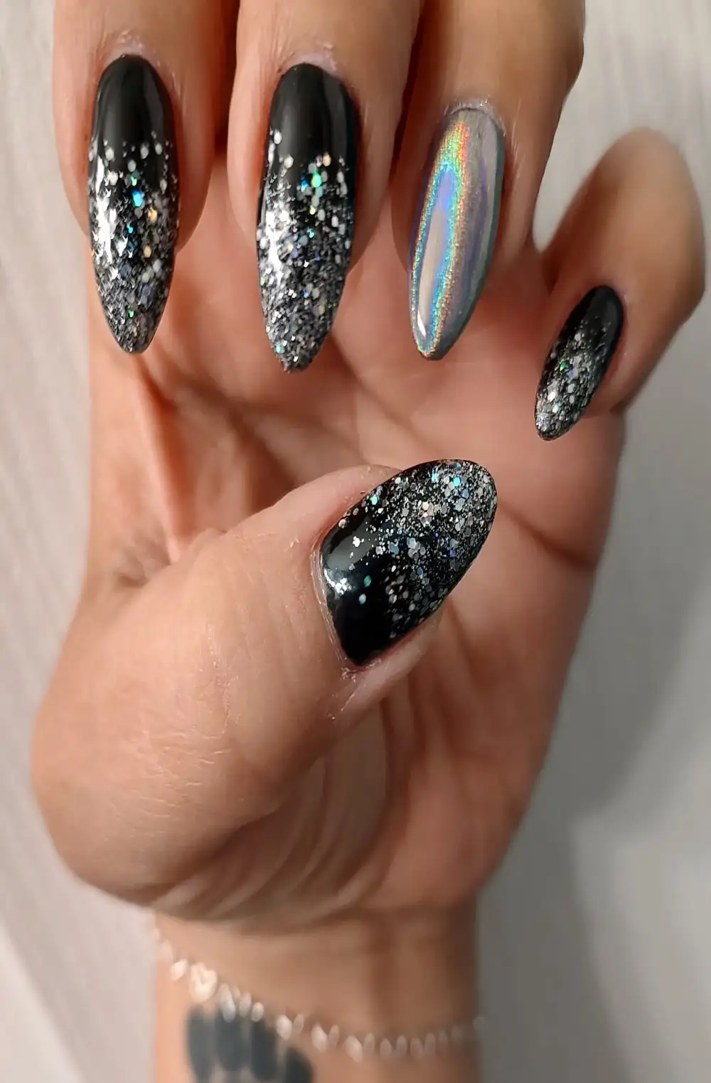 black and silver nails