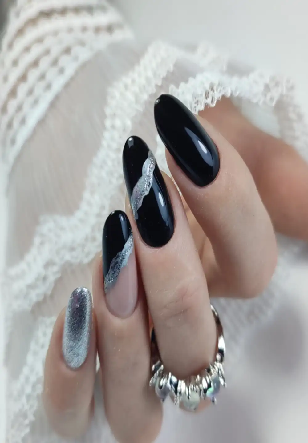 black and silver nails