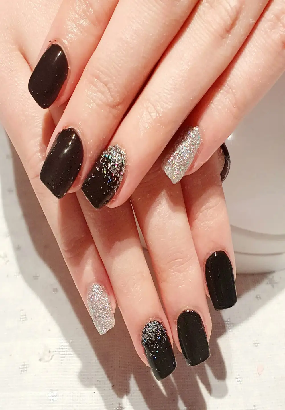 black and silver nails