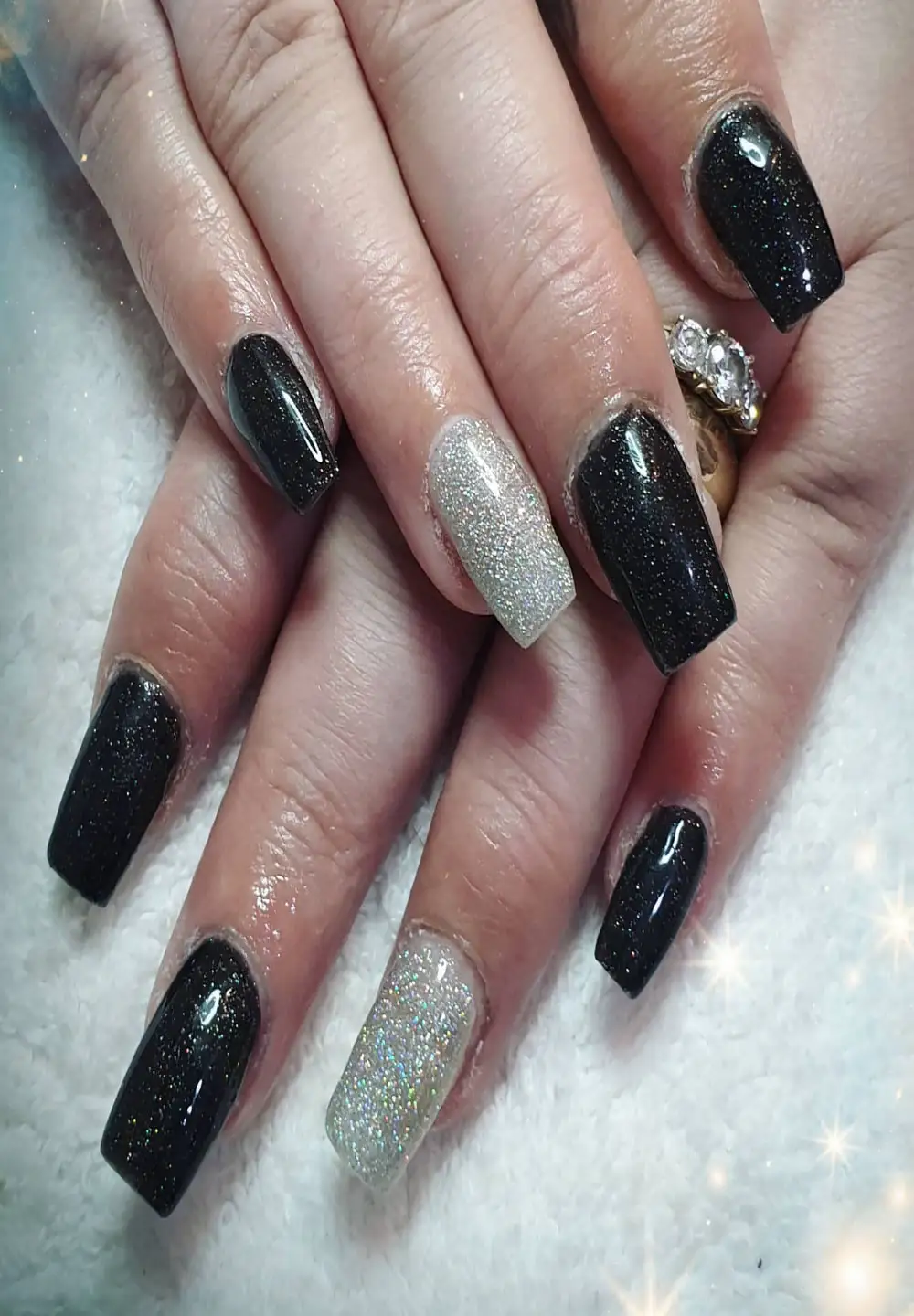 black and silver nails