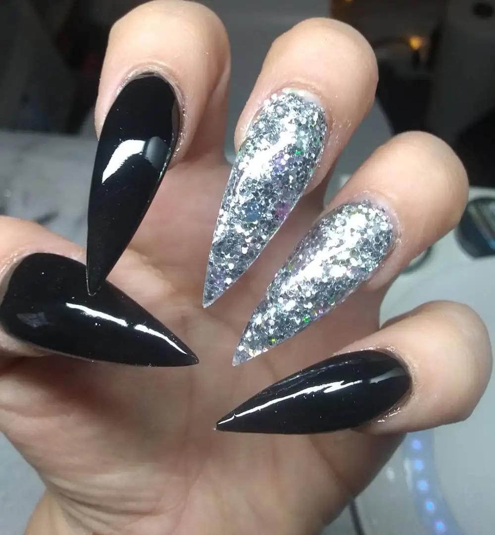 black and silver nails