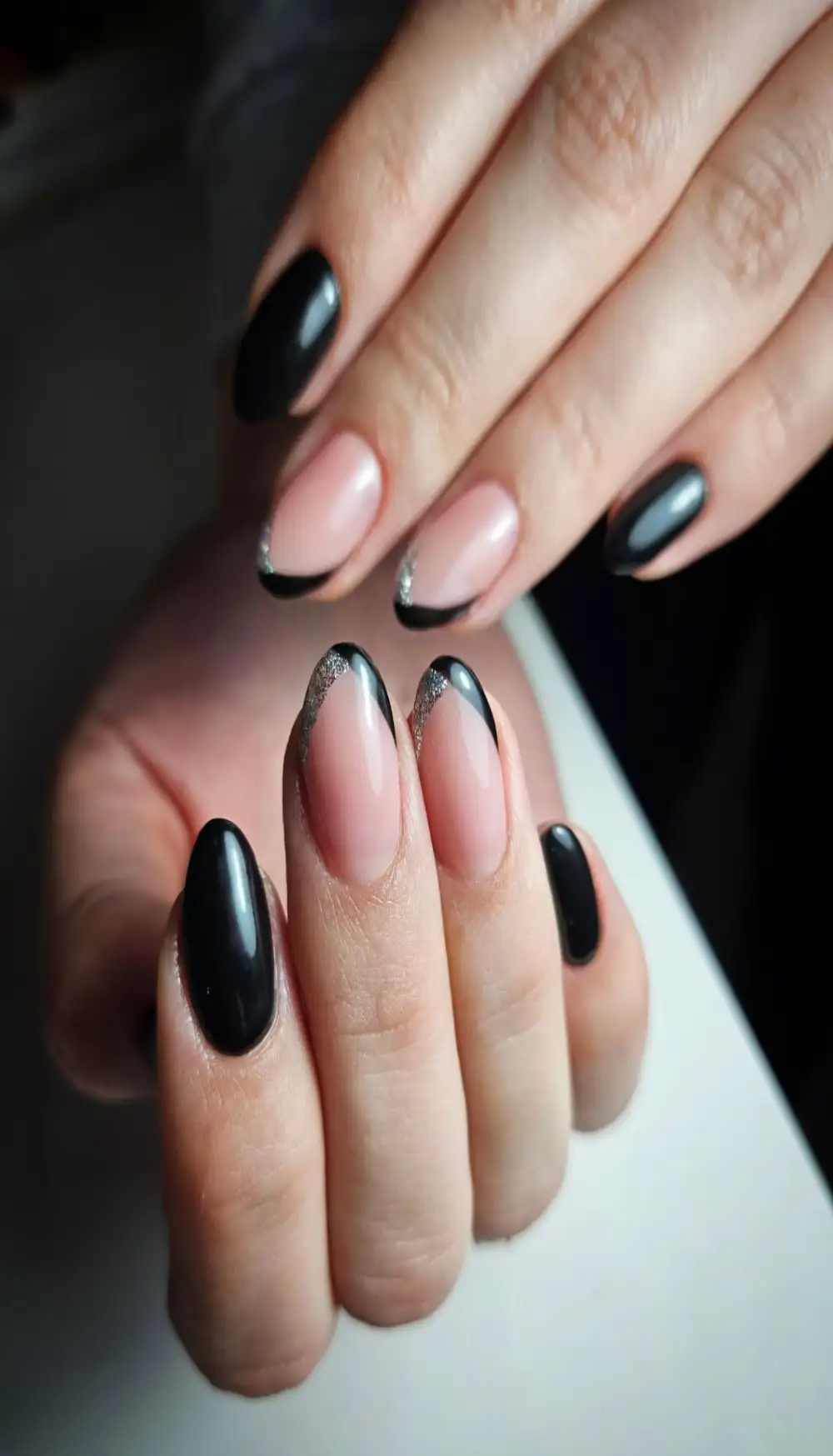 black and silver nails