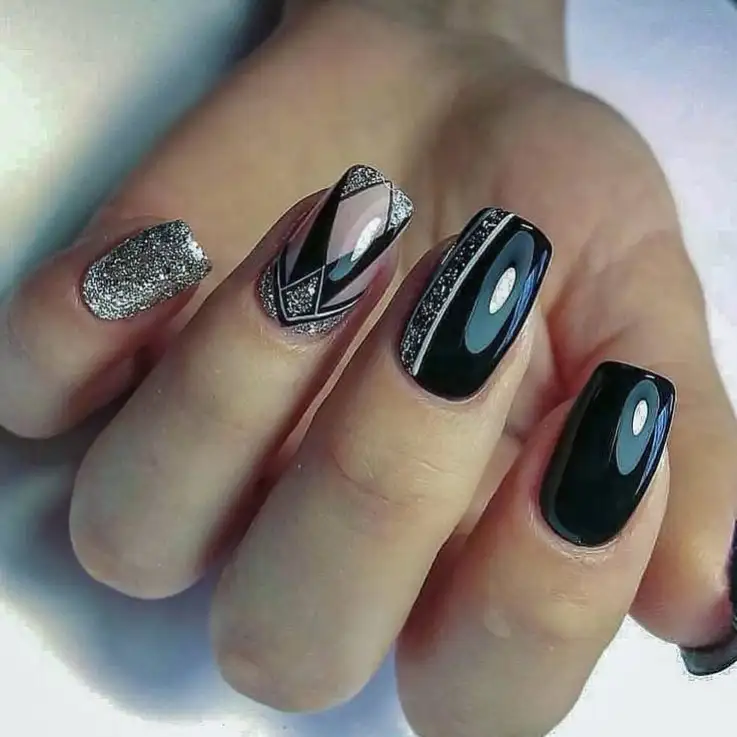 black and silver nails