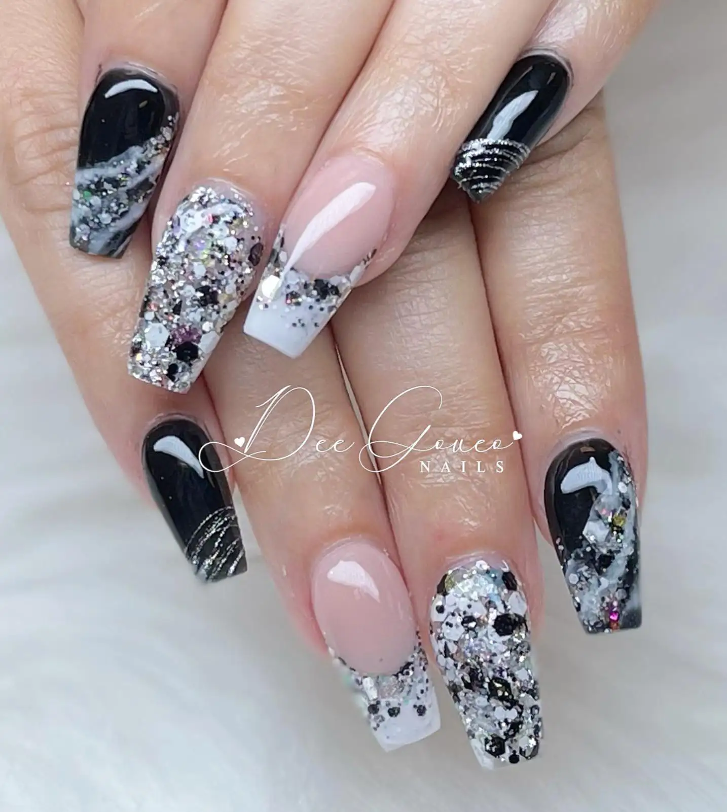 black and silver nails