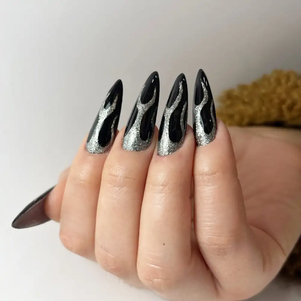 black and silver nails