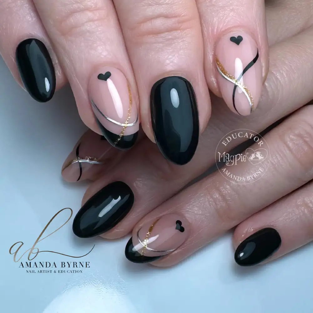 black valentines day nails