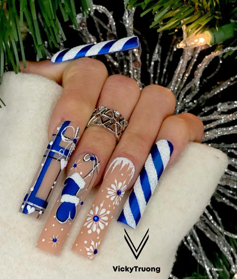 blue christmas nails