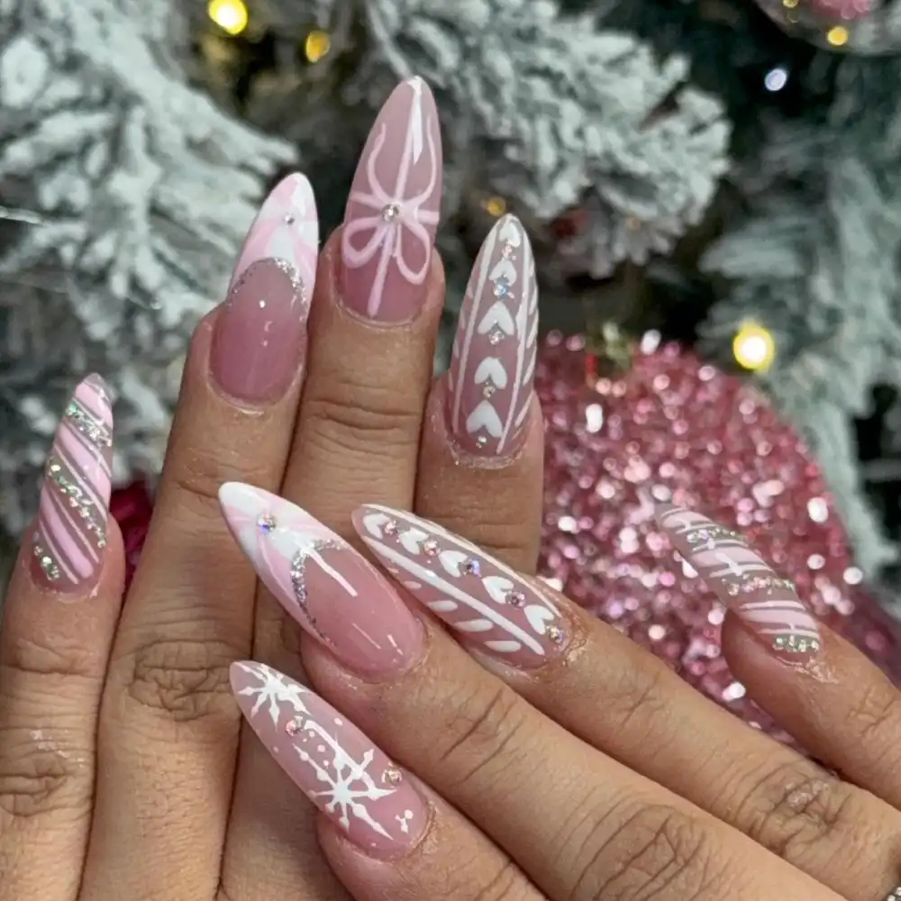 pink christmas nails