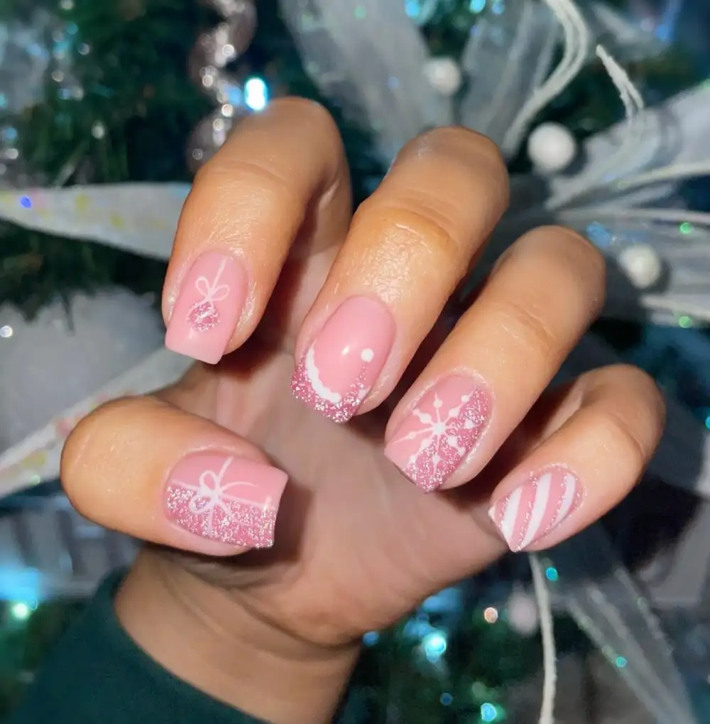 pink christmas nails