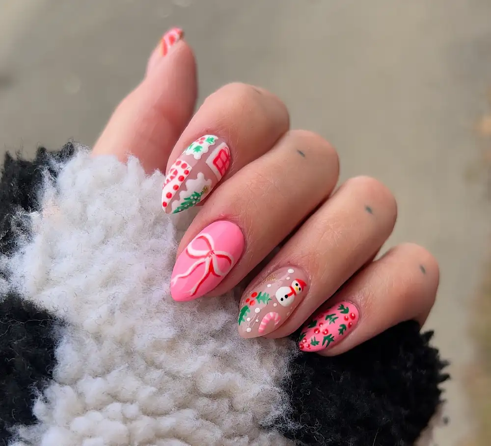 pink christmas nails