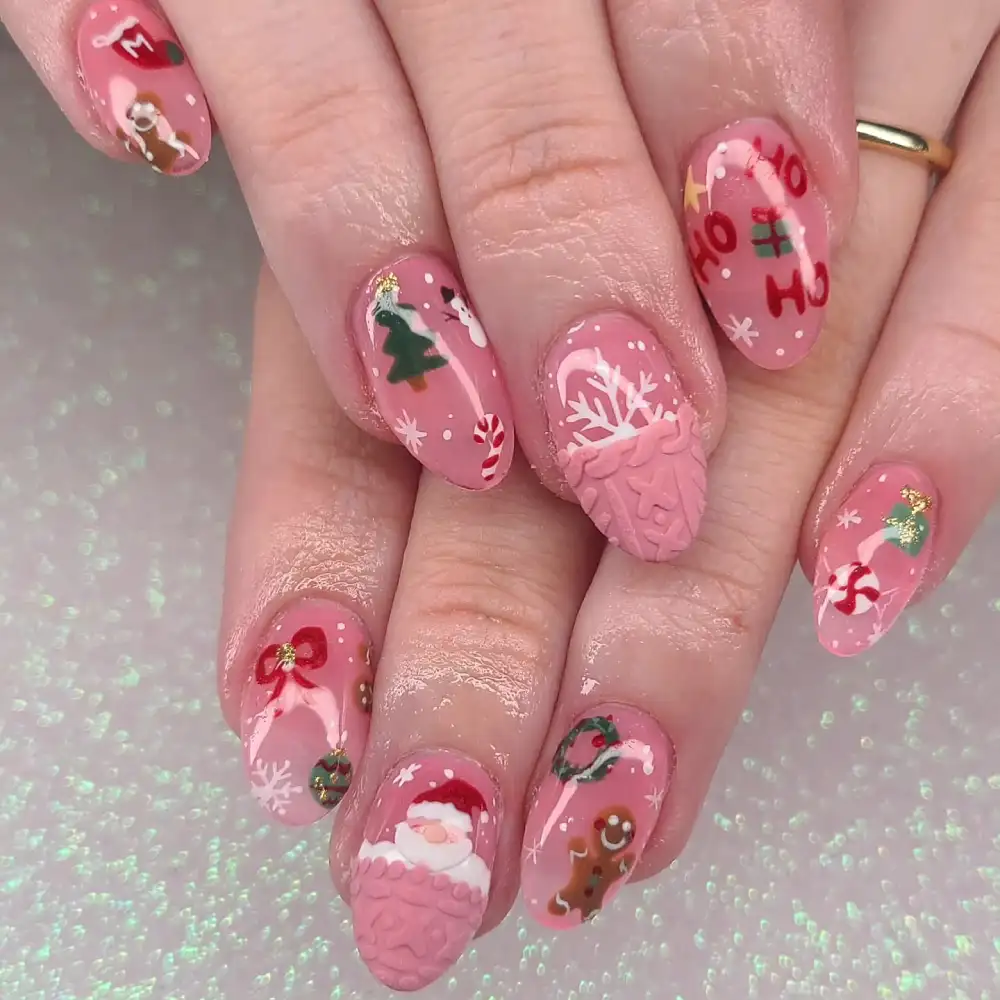 pink christmas nails