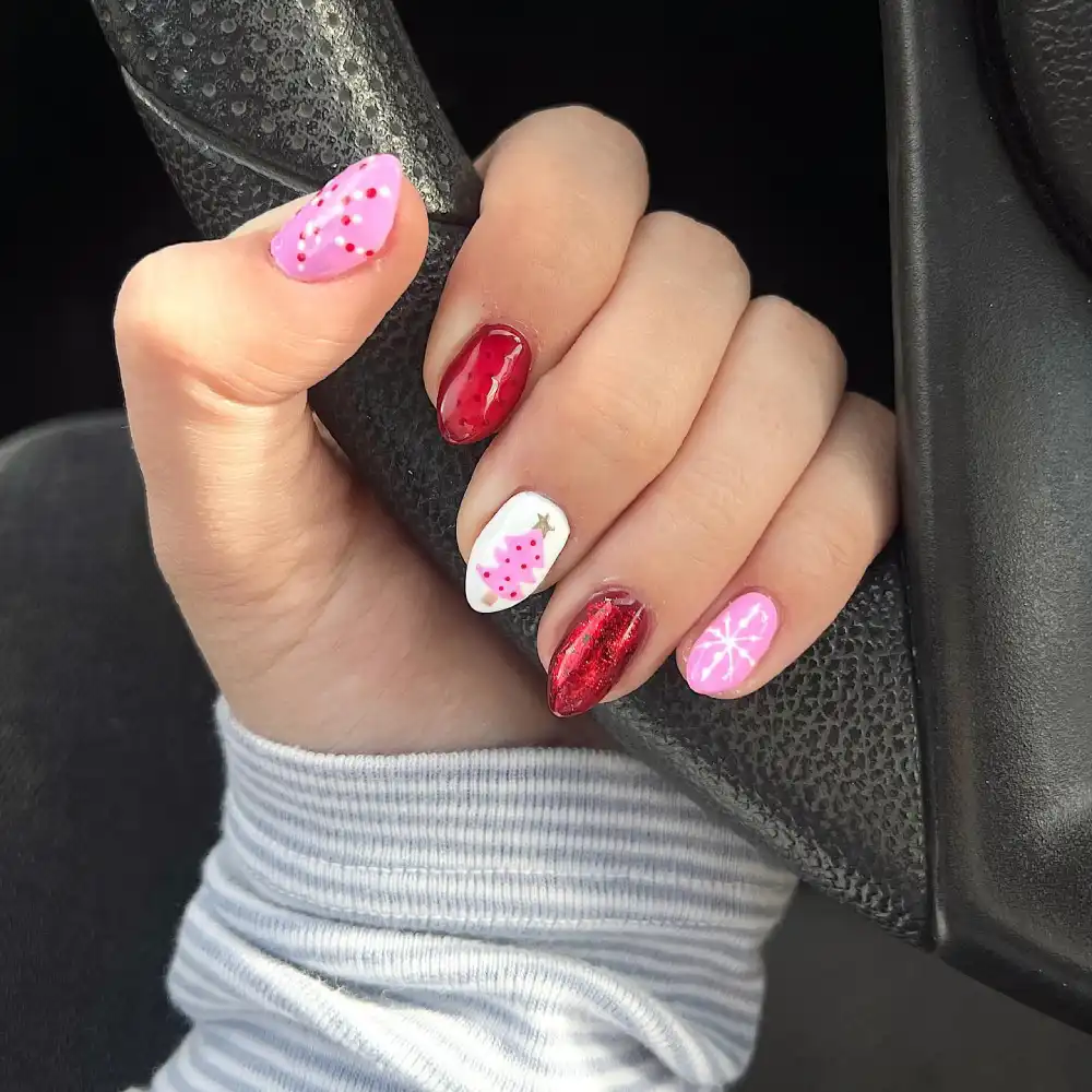 pink christmas nails