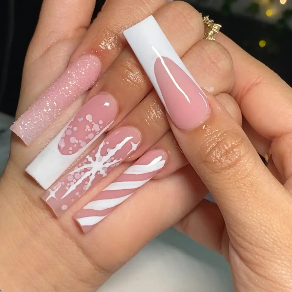 pink christmas nails