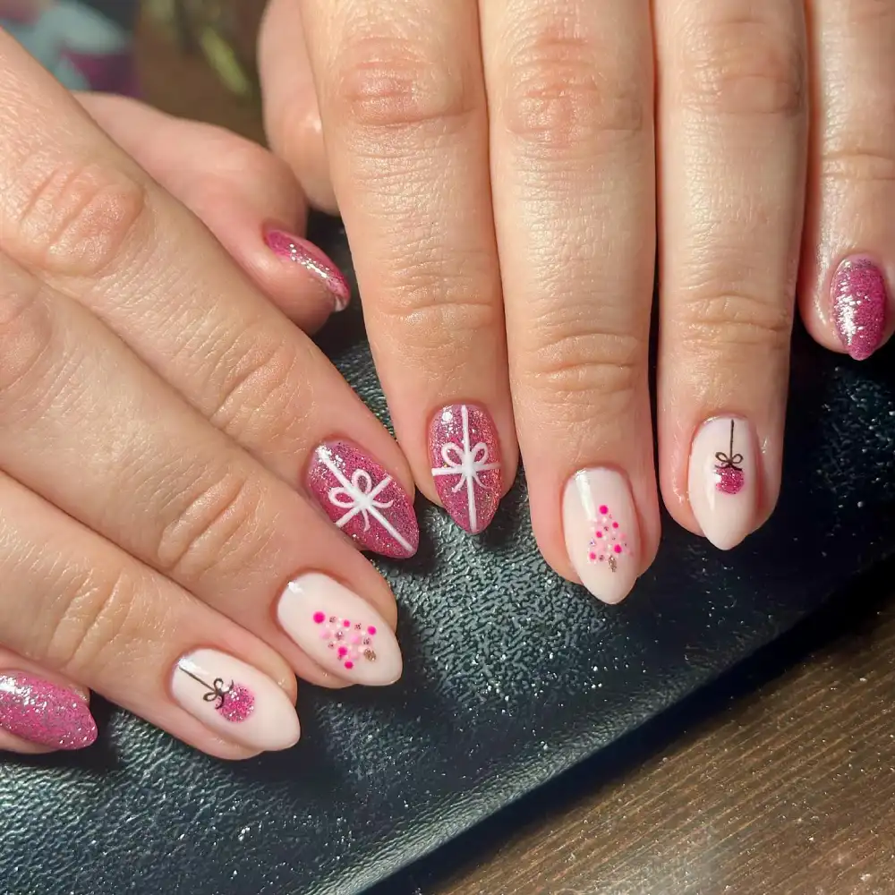 pink christmas nails