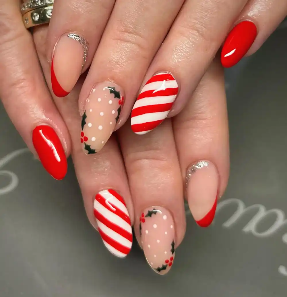 red and white christmas nails