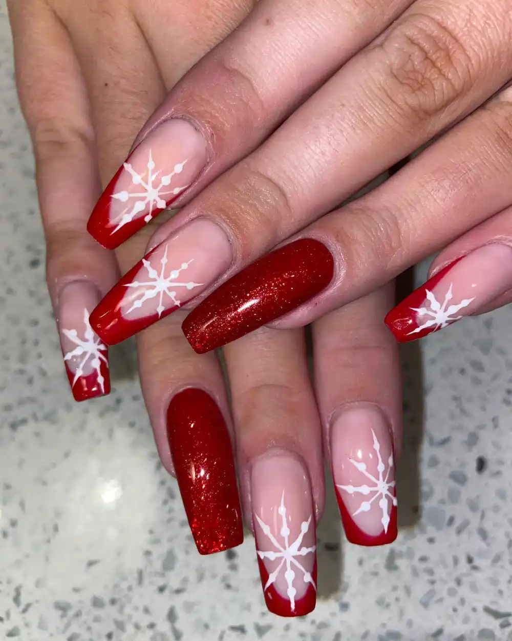 red and white christmas nails