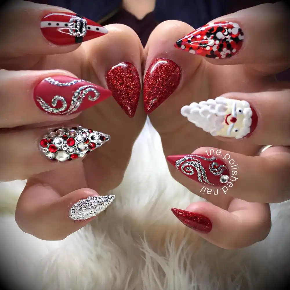 red and white christmas nails