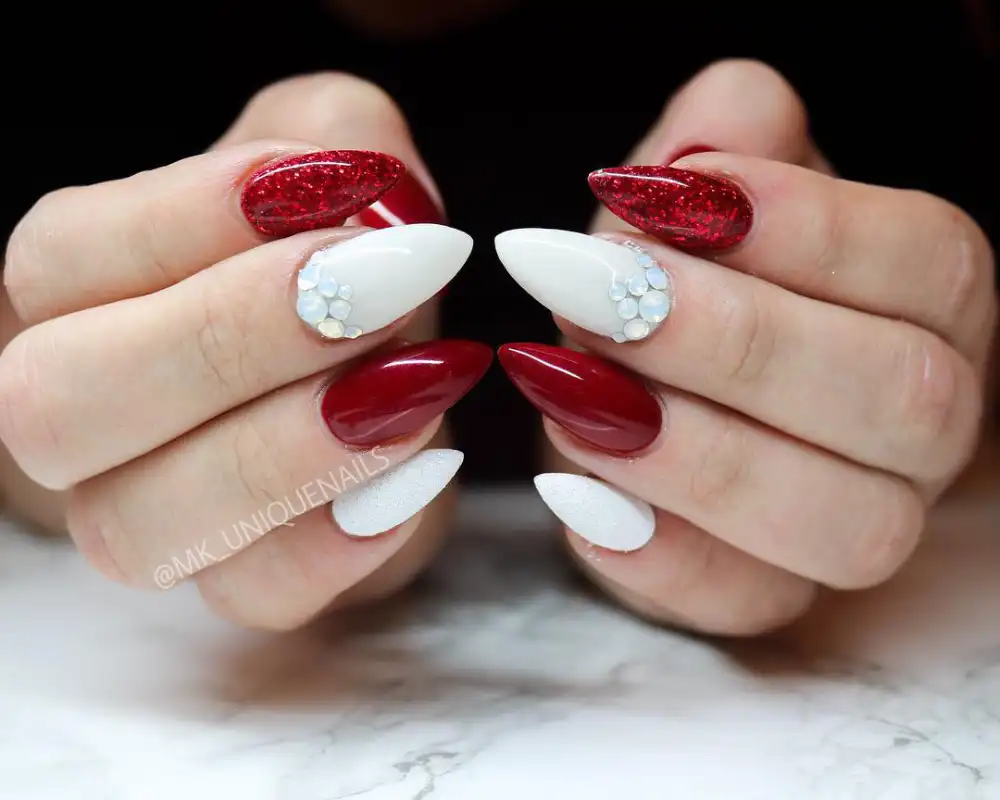 red and white christmas nails