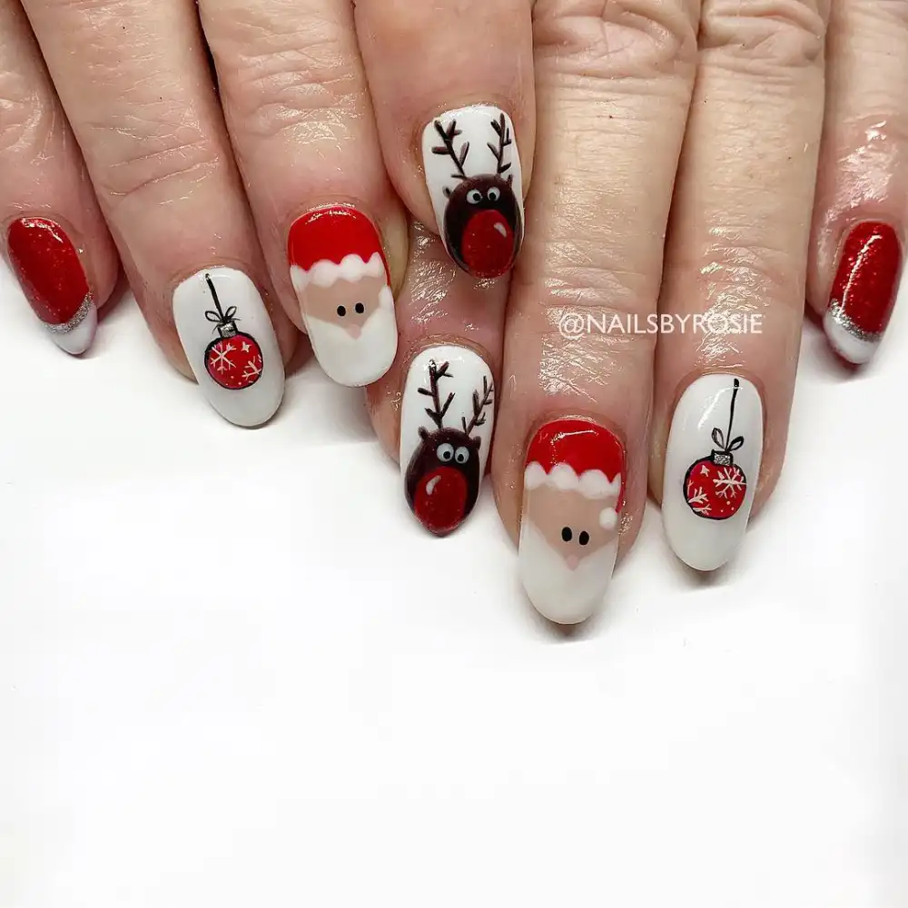 red and white christmas nails