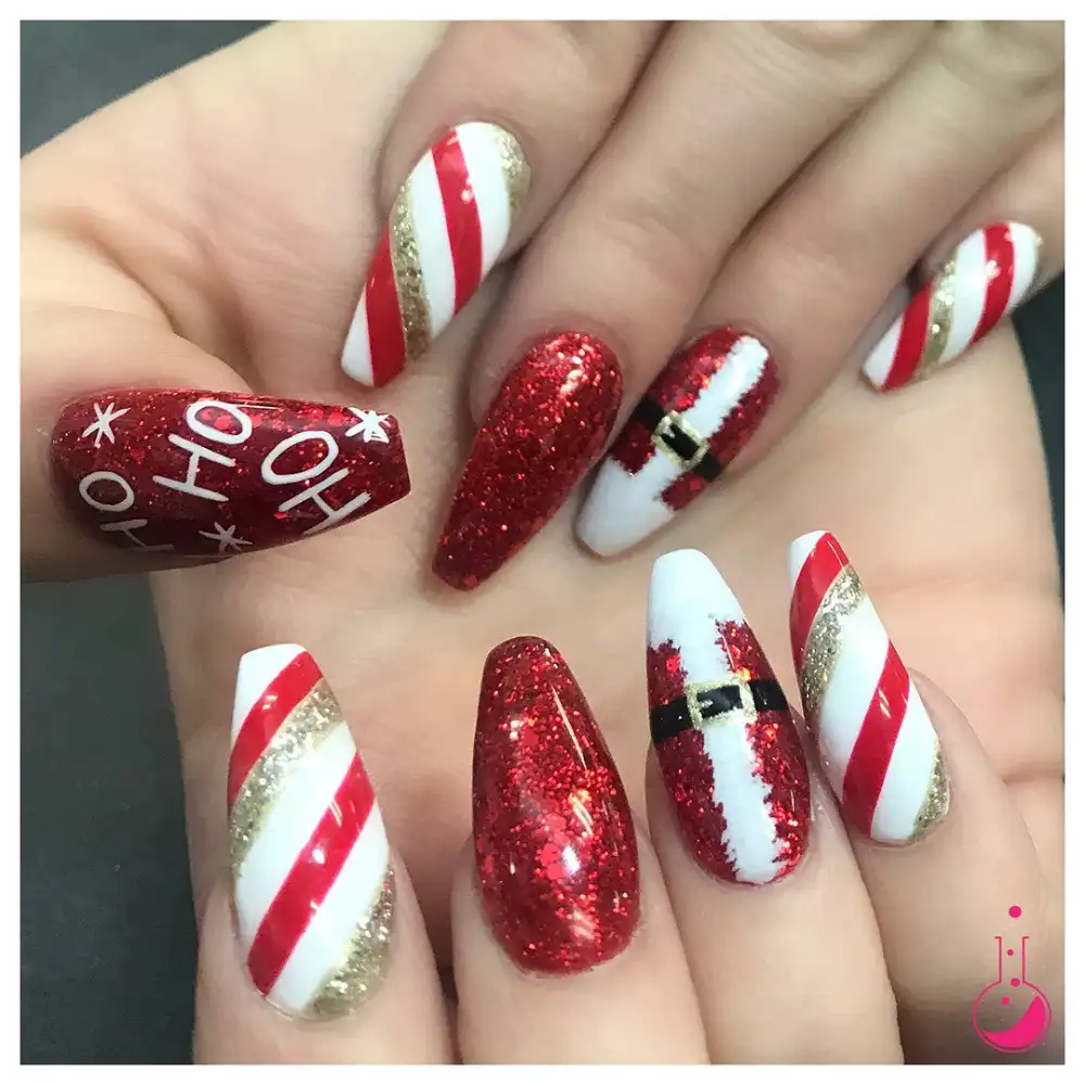 red and white christmas nails