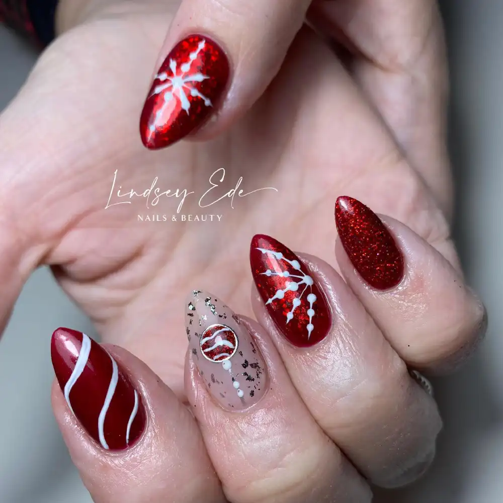 red and white christmas nails