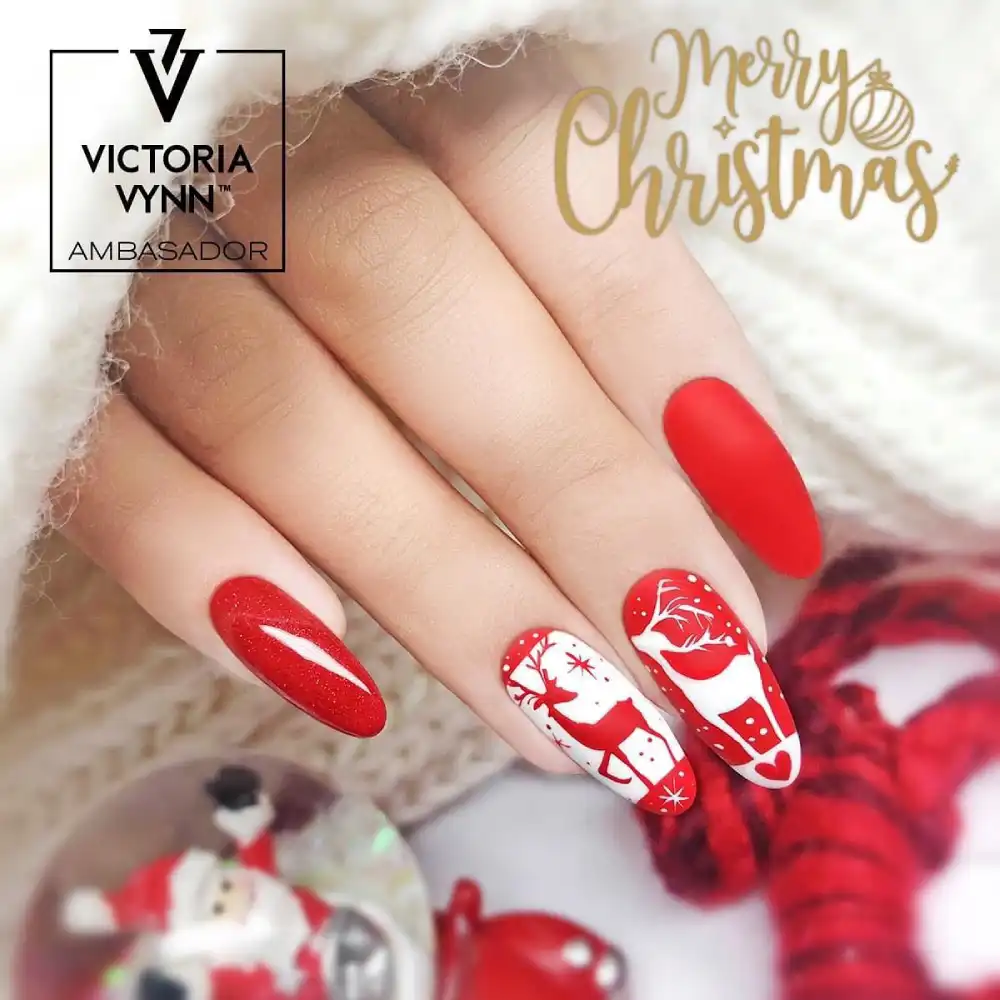 red and white christmas nails