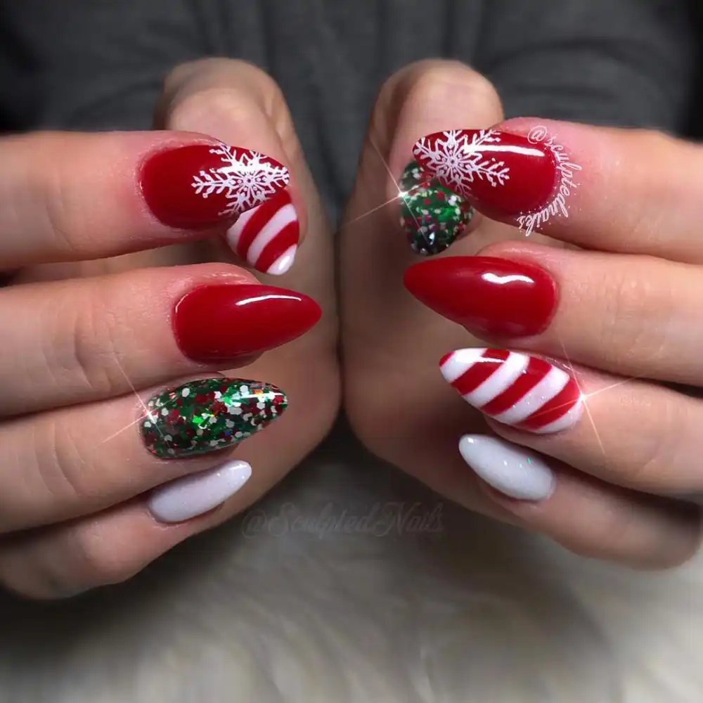 red and white christmas nails