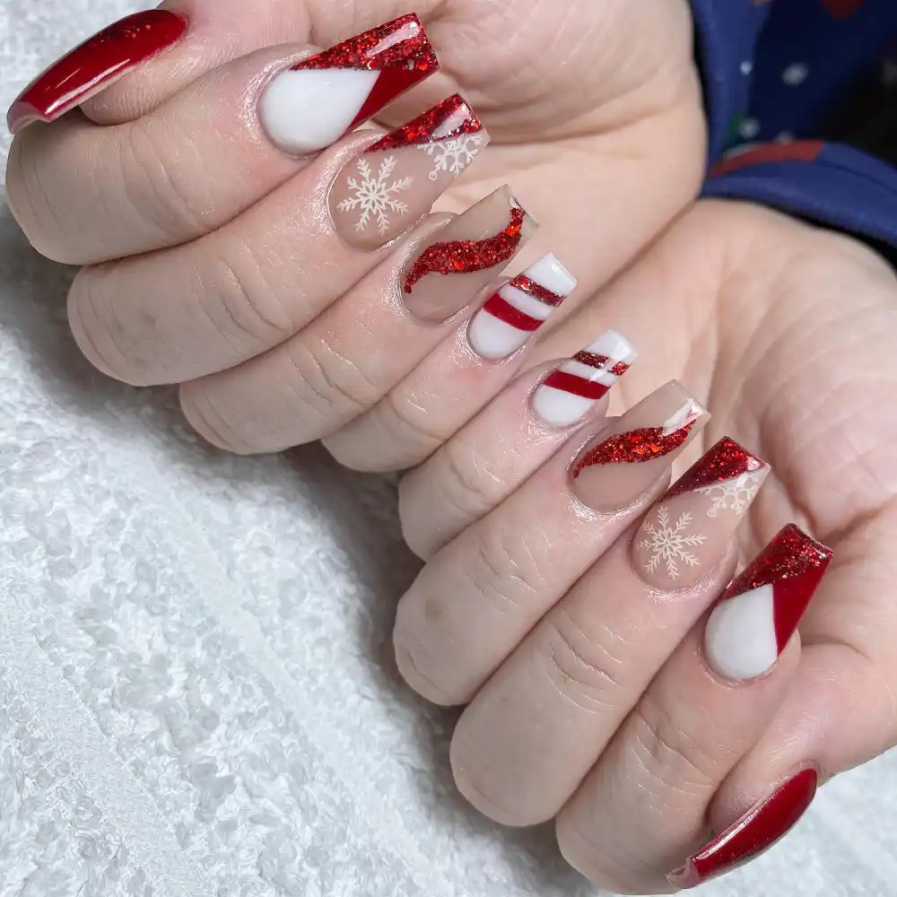 red and white christmas nails