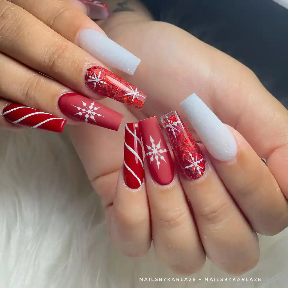 red and white christmas nails