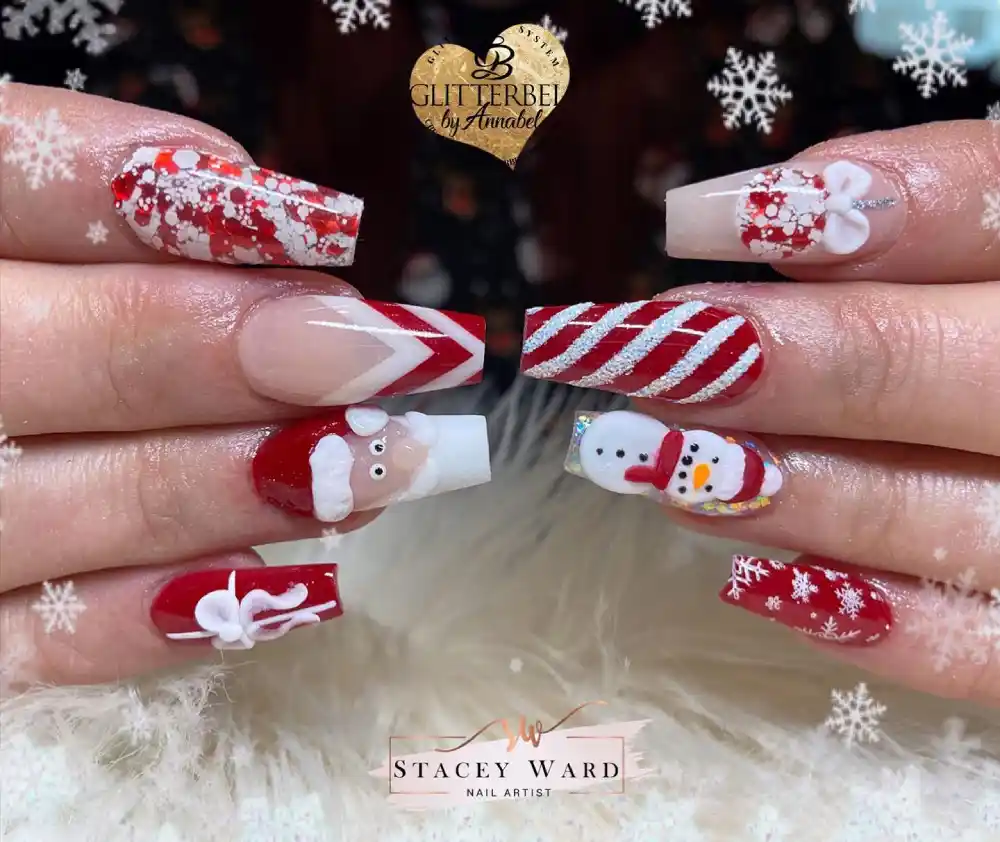 red and white christmas nails