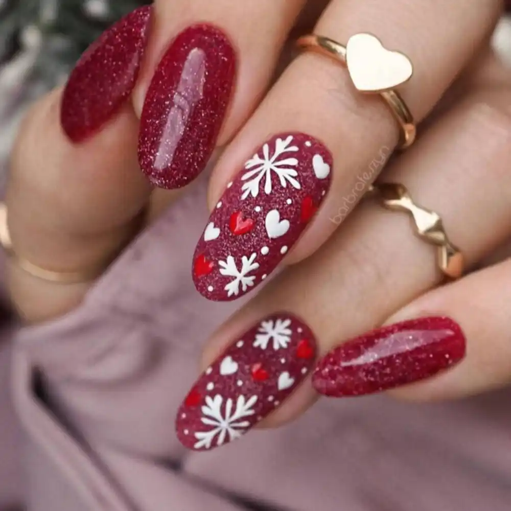 red and white christmas nails