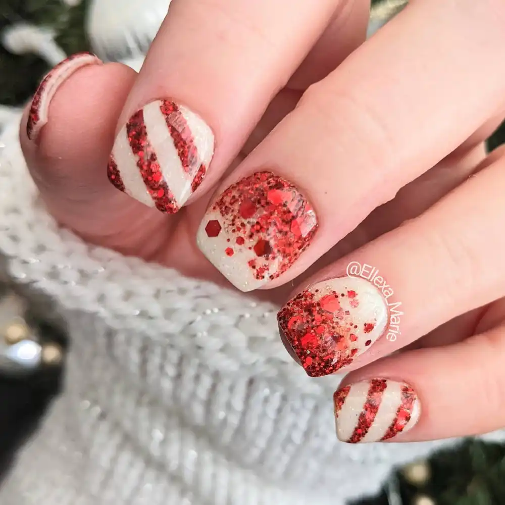 red and white christmas nails