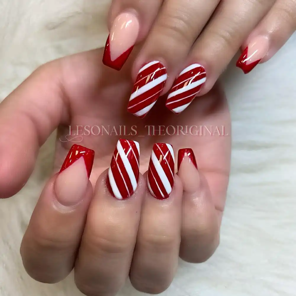 red and white christmas nails