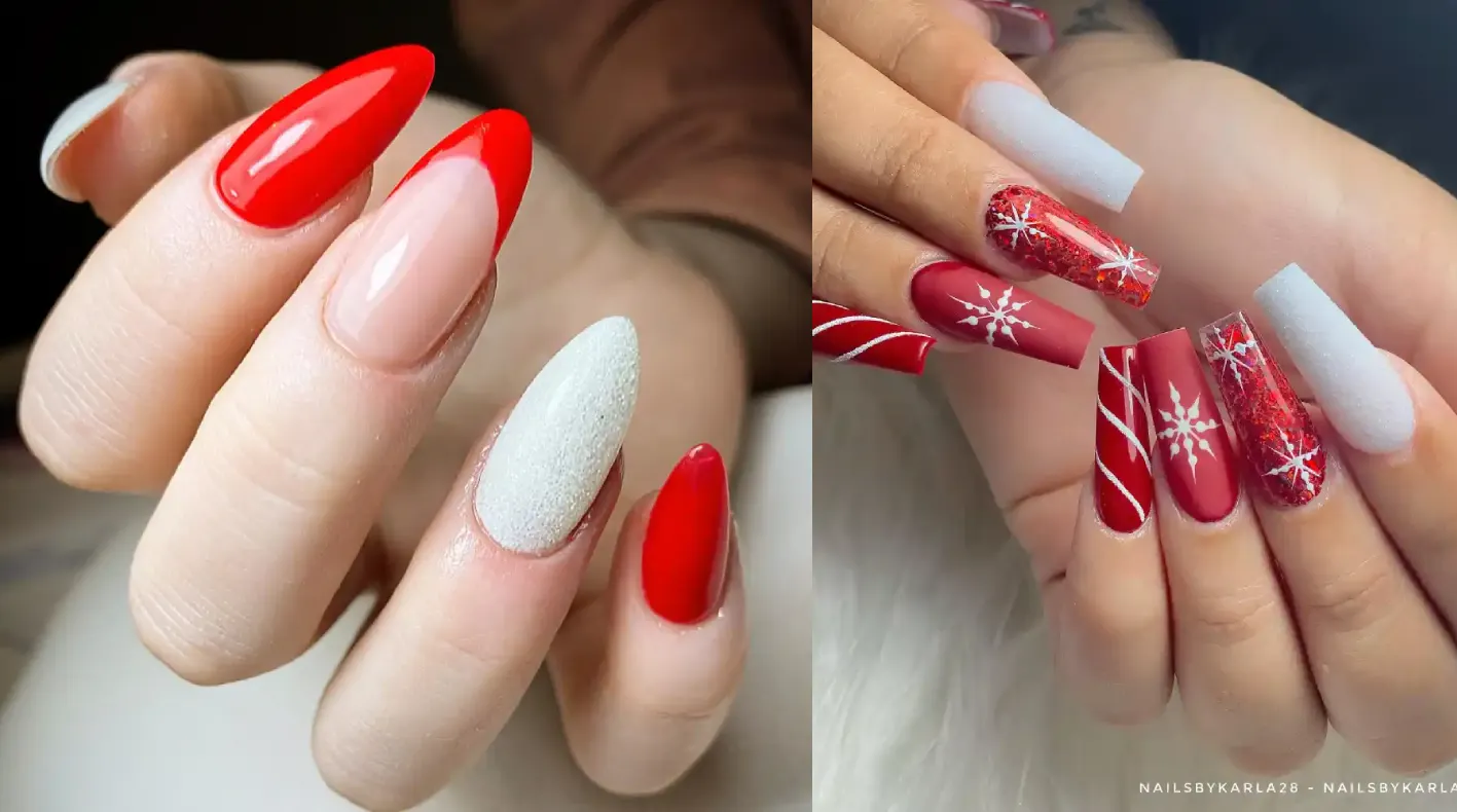 Red and White Christmas Nails for a Festive Look