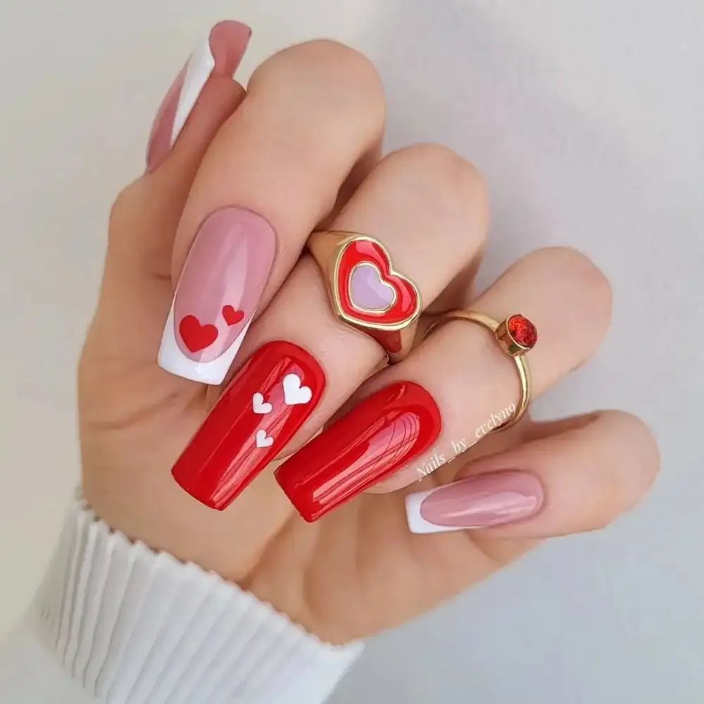 square valentine nails